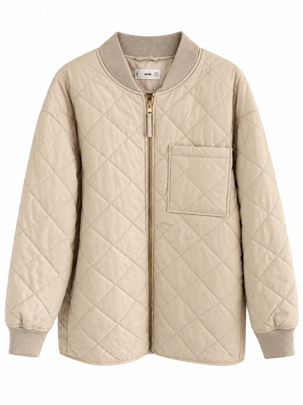 Mango Oversized Quilted Coat Beige Large